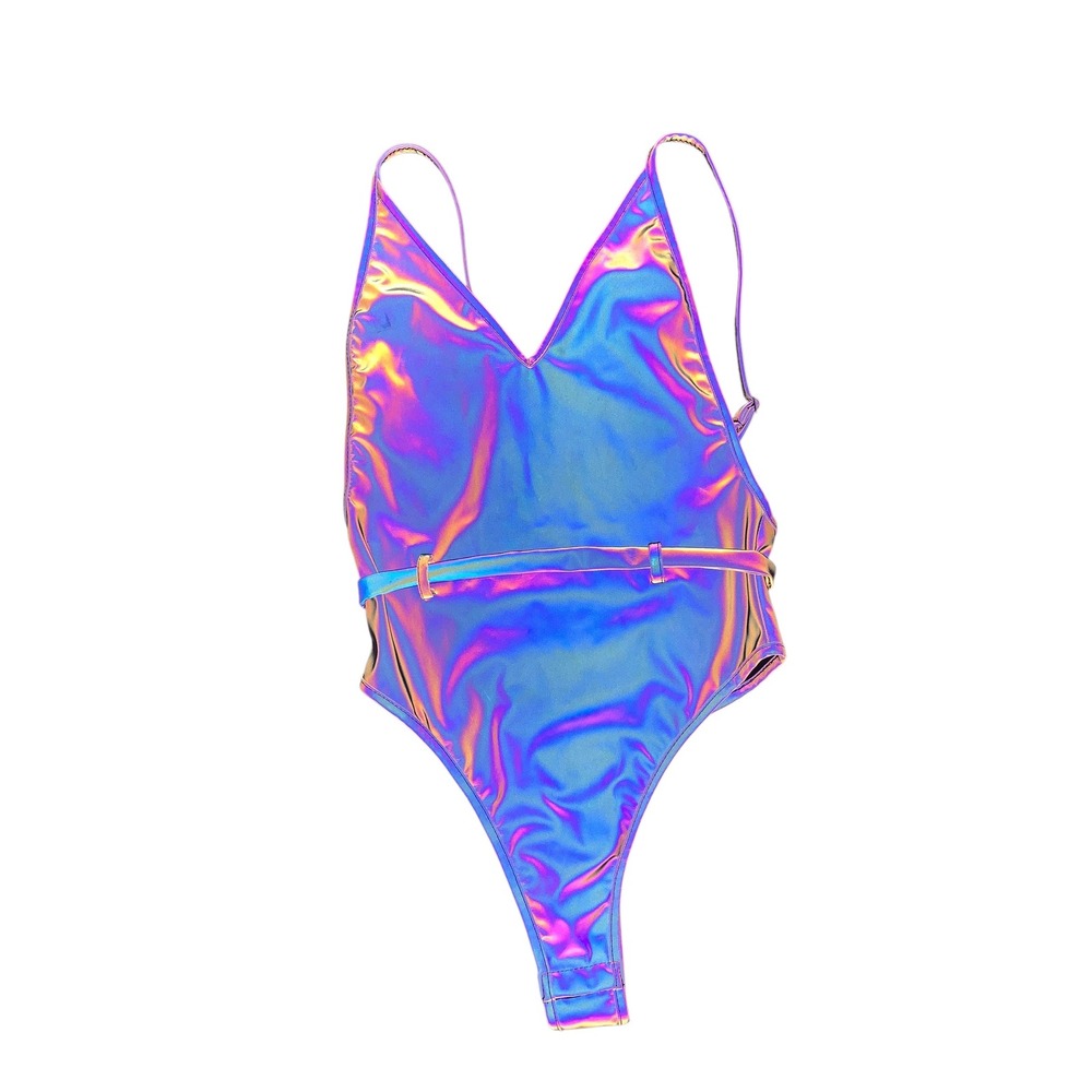Reflective Bodysuit Holographic Rave Festival Wear Iridescent Blue New
